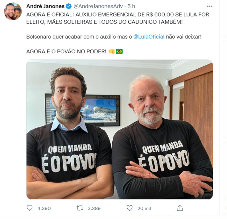 Lula promete tornar permanente Auxílio Brasil de R$ 600